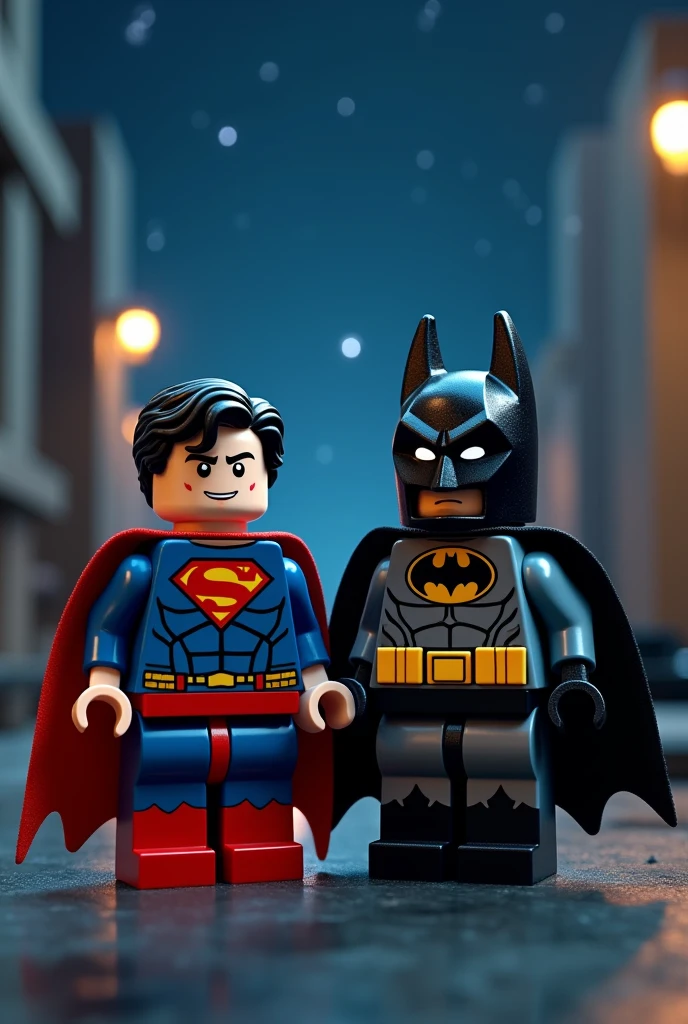 Superman and Batman in lego art, night