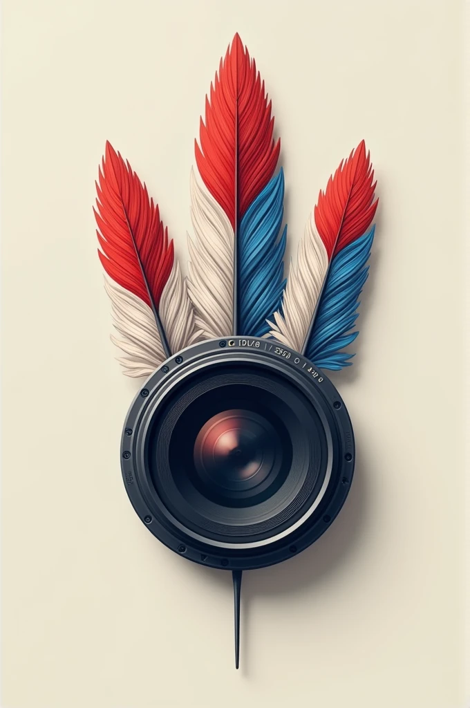 Camera lens logo with three feathers like the Jirajara Indians 
