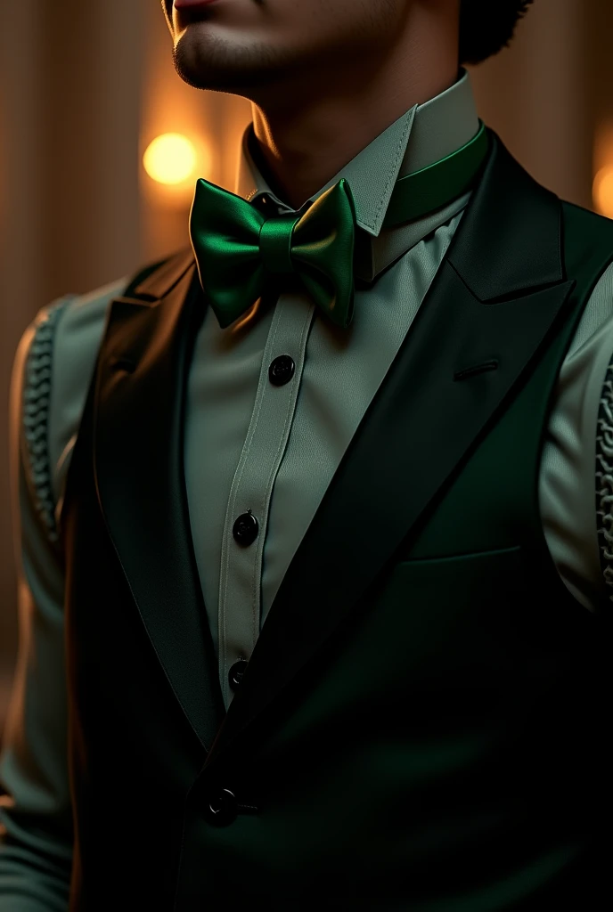 Black vest with emerald green bow tie