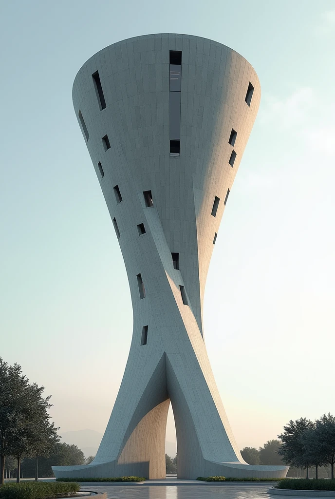 Upside down conical tower with square windows