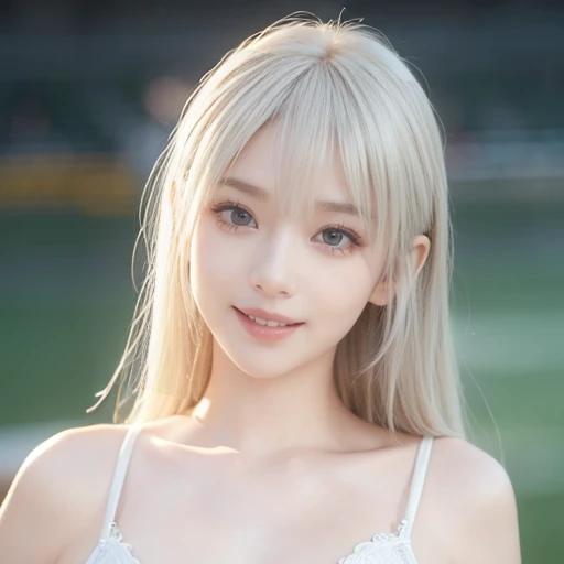 (masterpiece:1.2,Highest quality,Ultra-high resolution,Very detailed:1.2),(RAW Photos:1.5),Elaborate photos,8k,wallpaper,Cinema Lighting,(Sophisticated lighting:1.2),Soft Portrait Photography,whole bodyポートレート,(Eye light,Sharp pupils,detailedな目の描画,(detailedな肌の質感:1.3),(Beautiful portrait:1.2),A lovely and delicate face,Women who love sports,Short Bob,(Very large breasts:1.4),(Muscular),Look at this,((front)),((whole body)),(((smile))),(Green racing bra),(Green racing bloomers),((Athletics Stadium:1.5)),((Cowboy Shot)),((hand,detailed,perfection,perfectionion,hand))、Platinum Blonde Hair