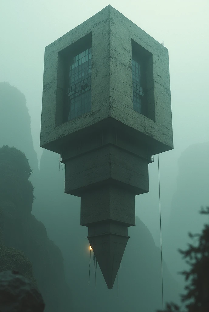 Upside down hanging tower with square windows
