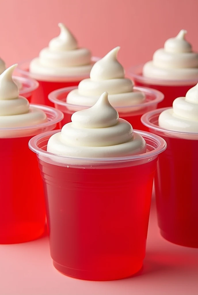 An image to sell gelatins at a price and that the gelatin cups do not have a lid and are of size( vase 14) I forgot to tell you that they are made of plastic cups and the gelatins are red, the cream you have on top will be white.( crema like this)
The gelatin cups should be larger PLASTIC cups 