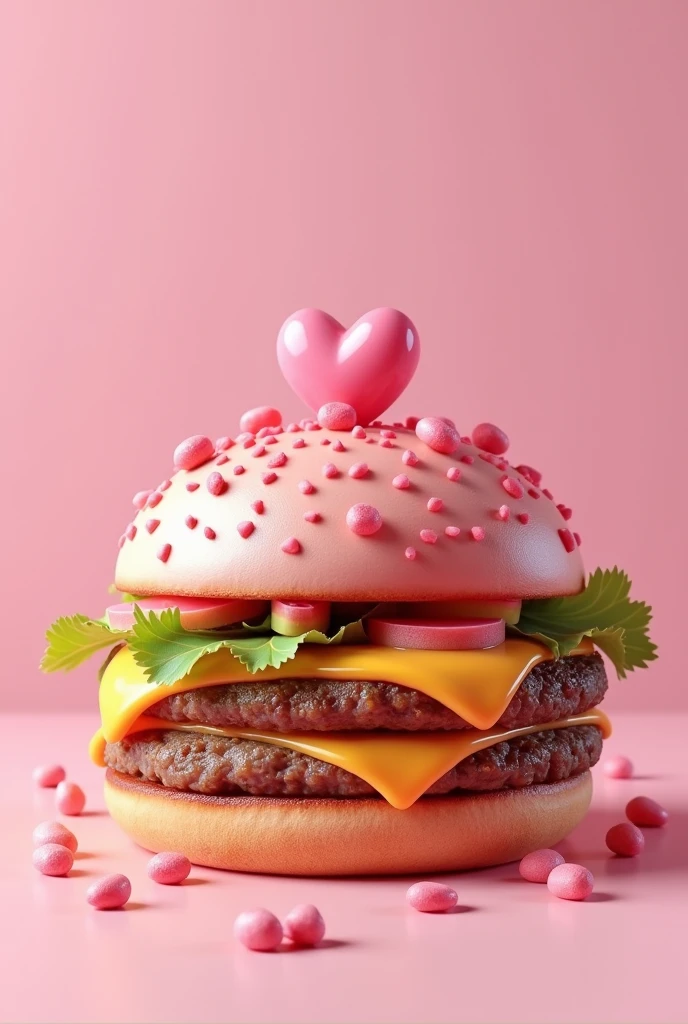 Realistic pink burger with love details