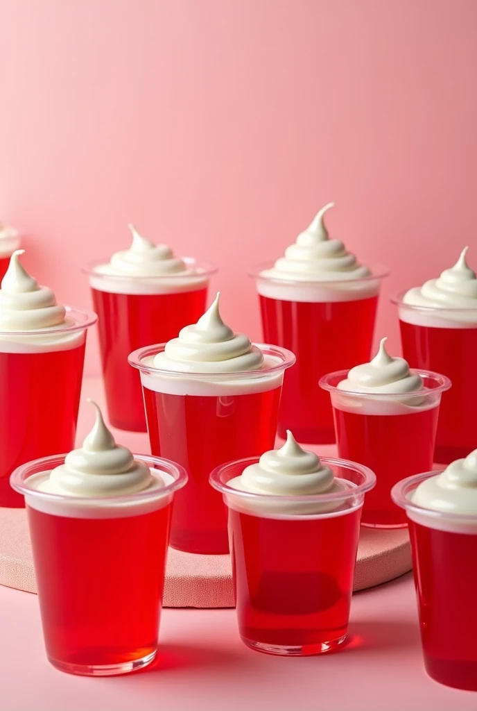 An image to sell gelatins at a price and that the gelatin cups do not have a lid and are of size( vase 14) I forgot to tell you that they are made of plastic cups and the gelatins are red, the cream you have on top will be white.( crema like this)

PLASTIC CUPS How about making the cups even bigger? 
