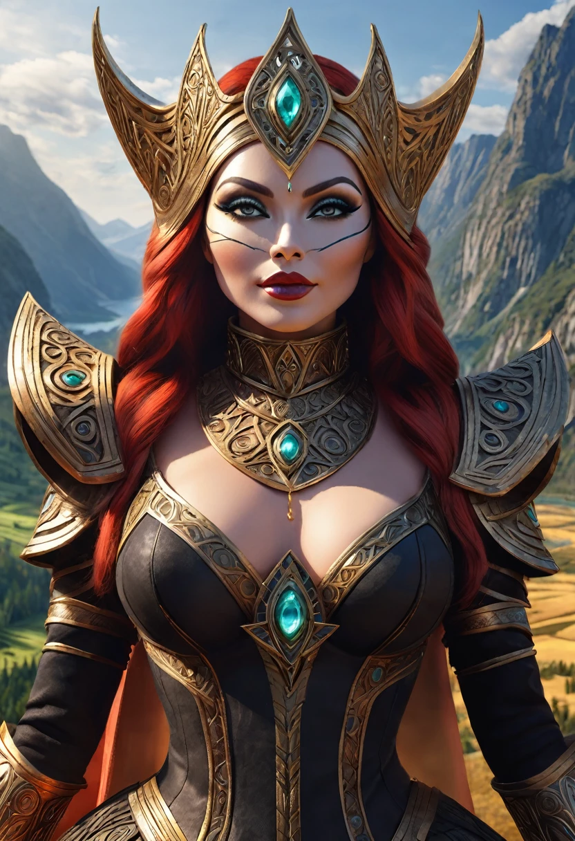 Anthropomorphic  feminine puppet enchantress. Official Art – An Award-Winning Digital Masterpiece In 4K Ultra HD, Extreme Detail And Intricate Realism. Symmetrical Face. This Concept Art Brought To Life By The Hands Of Artists Like Wlop & Artgerm In A Stunning 2D Vector Illustration.Background Is A Panoramic Vista.
