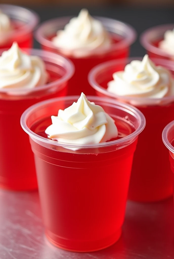 An image to sell gelatins at a price and that the gelatin cups do not have a lid and are of size( vase 14) I forgot to tell you that they are made of plastic cups and the gelatins are red, the cream you have on top will be white.( crema like this)
PLASTIC CUPS How about making the cups even bigger and wider just make them wider
