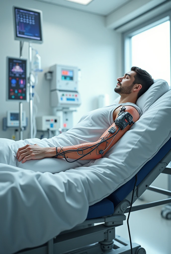 create a picture with a system in my arm in the hospital