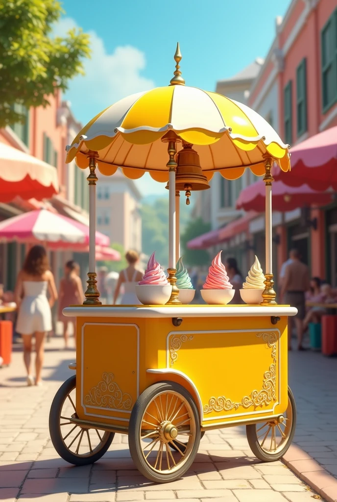 Yellow and white ice cream cart