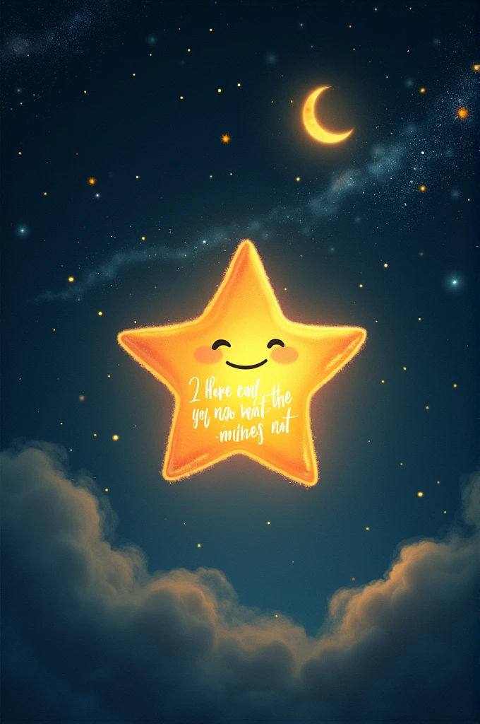 A written image End in a starry sky on a night with a living star smiling