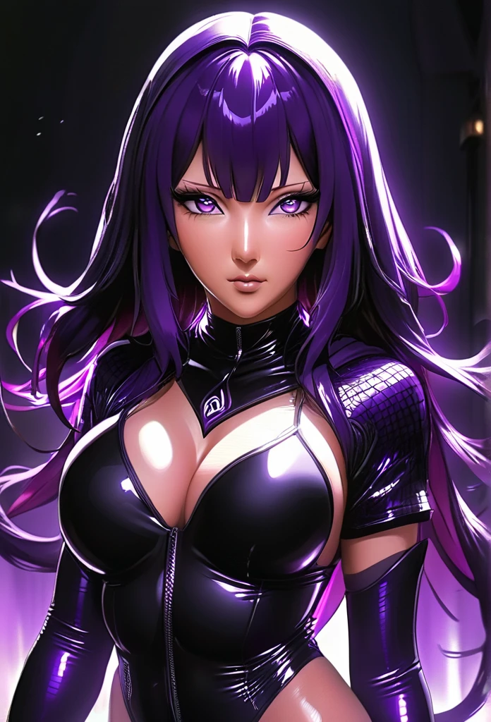 A woman (hyuuga hinata) with Roxo hair and Luminous eyes(Empty eyes) looks at the camera,
fishnets,black bodysuit,fishnet bodysuit,no panties,no bra,covered nipples, headband around neck, purple hooded jacket, hooded jacket, fishnets, headband around neck, konohagakure symbol,
Beautiful picture of the character, character portrait, character portrait, 🤤 hinata huyga character art, epic portrait illustration, Details character portrait, neo-artcore and high quality portrait, fantasy concept art portrait, detailed matte fantasy portrait, charlie bowater art style, Detailed beautiful portrait, fantasy art portrait
oil and watercolor painting, dark, chiaroscuro, MythAn1m3