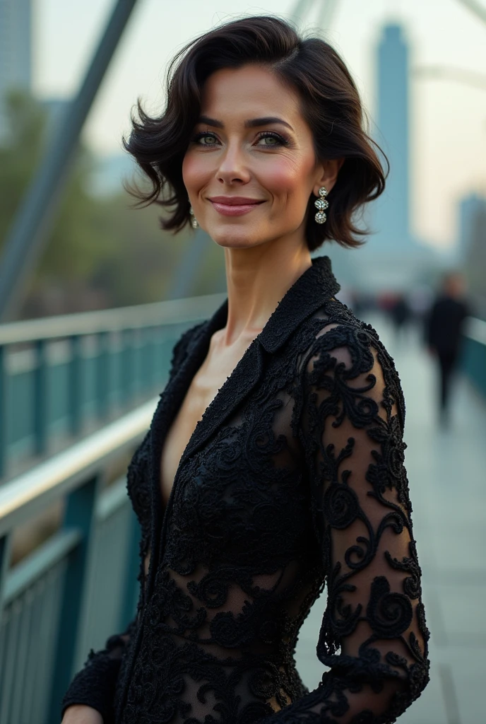 Beautiful mature woman VN03, 1 charming, (ssmile: 1,2) incredibly beautiful, 40 year old, haute couture, designer dress, using a car_Couture, beautiful mature woman posing for photo, fashion show, playset_nffsw, bravo, nuts, dark green eyes, black gown, hair combed to the side, shorth hair, long curl, footbridge \(footbridge\), fullcolor, bright coloured, work of art, best qualityer, absurderes, highest quallity, Incredible details, 8k, aesthetics,