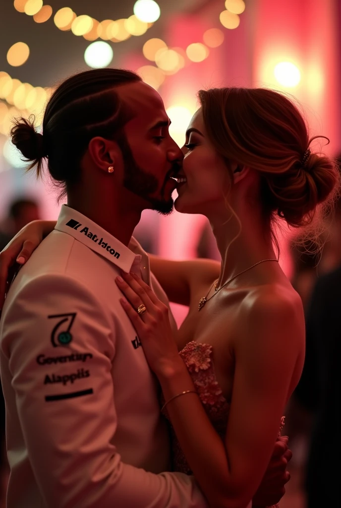 Formula 1 driver Lewis Hamilton with Celine Carter, a beautiful fair-skinned, dark blonde hair and green eyes