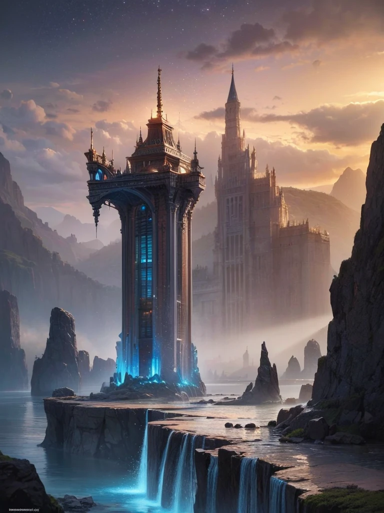(8k, highest quality, masterpiece, final fantasy style: 1.2), (unRealistic, photoRealistic: 1.37), Dreamy landscape, Fantasy, Unsurreal landscapes, Super detailed, Flying Castle, Floating Island in the Sky, Seven-colored swirl of light, Intense lightning, milky way, Complex Light, Colored light, Large Lake, Starry sky reflected on the lake surface, Countless shining stars, Meteors,  Reflections , (A pillar of light emanated from the ground:1,2),heavenly roses and orchids gardens on the ground , sunset, pink clouds, waterfall in the sky, realistic style, Hyperrealism drawing, a flying pirate spaceship floating at the clouds level, burning skyscrapers, cyborgs, timeless realms, stunning  princess  , floating hair, pink lipstick, cute, naked shoulders ,  circlet, sideless, backless, white mage robe, white leotard, pelvic curtain, leaning forward, casting spell, healing light magic effect, in a magical lagoon of the fairyland, crystal clear water surface reflections, sharp focus, looking at viewer, (close-up:0.9), (bright white theme:1.2), (bright white tone:1.2), (deep blue tone:1.3), realistic, Hyperrealism,