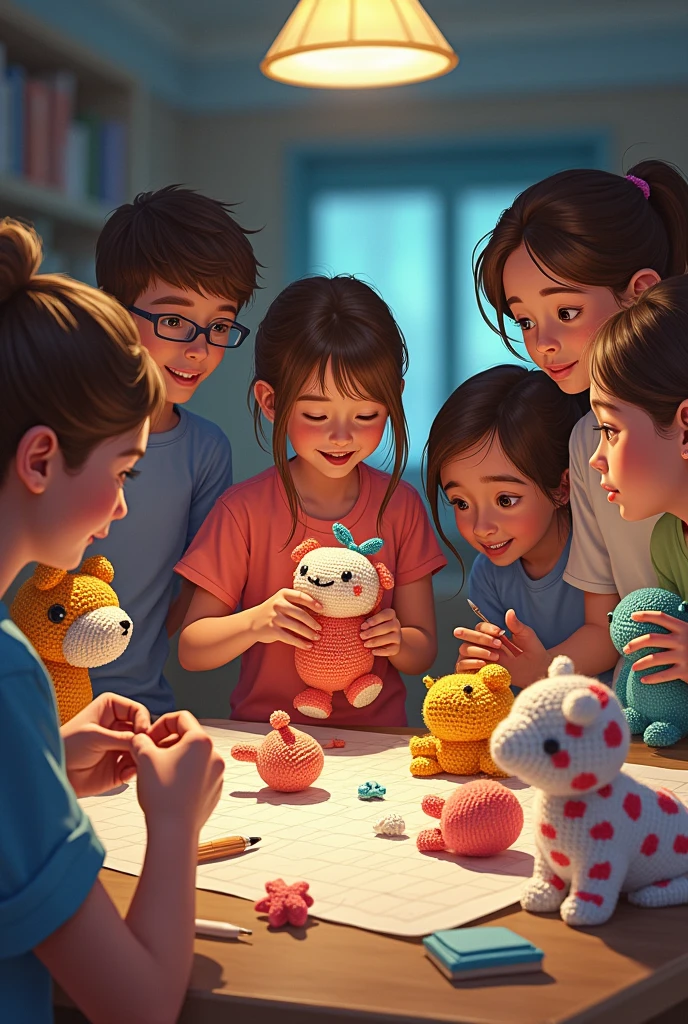 Students developing diverse skills by creating amigurumi and a play in 13-year-old children