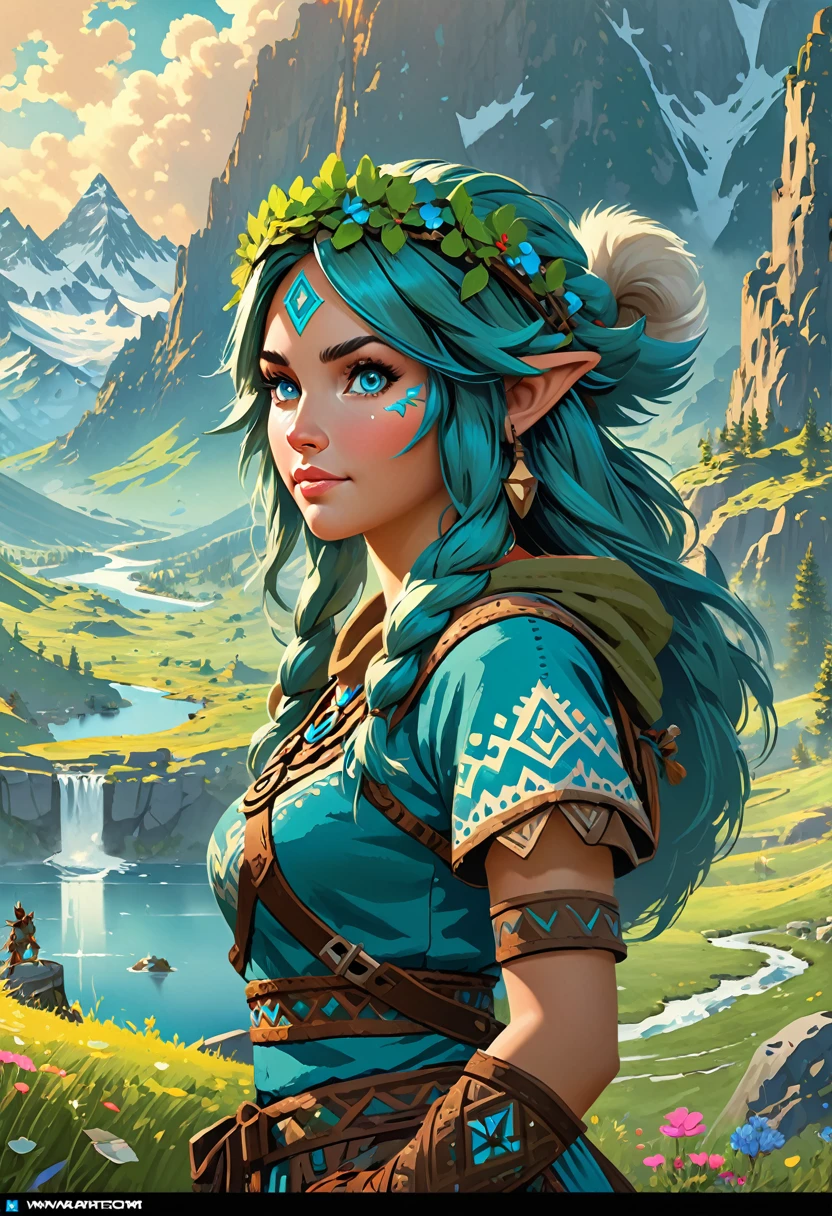 Anthropomorphic  feminine troll enchantress. Official Art – An Award-Winning Digital Masterpiece In 4K Ultra HD, Extreme Detail And Intricate Realism. Symmetrical Face. This Concept Art Brought To Life By The Hands Of Artists Like Wlop & Artgerm In A Stunning 2D Vector Illustration. Breath of the wild. Background Is A Panoramic Vista.
