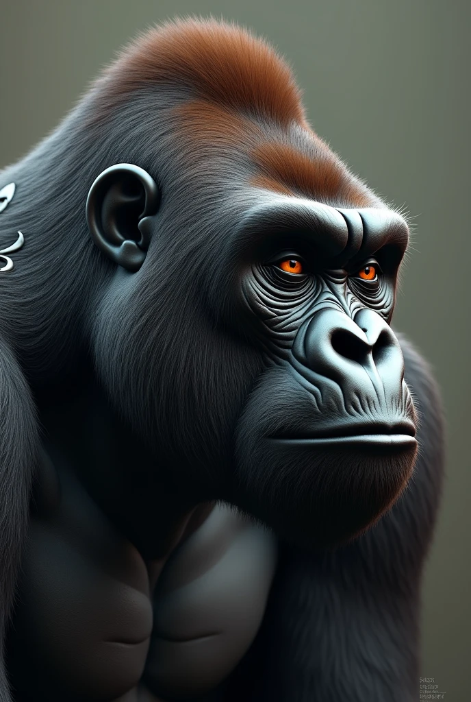 Make me a gorilla with a haircut with a design on the left side and only the head can be seen, give him a haircut
