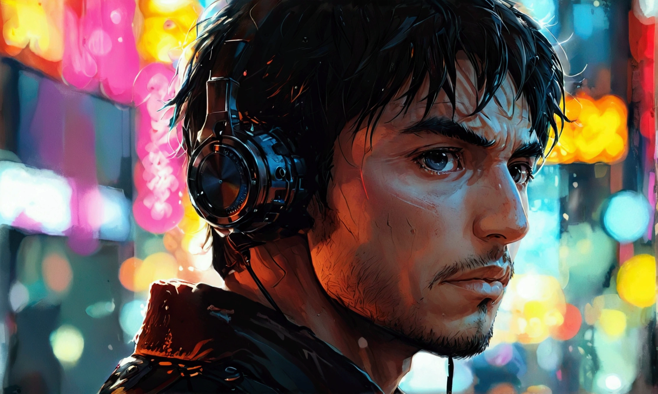 A MAN HOLDING A RECORDER,manga style art,manga style art,manga style art,manga style