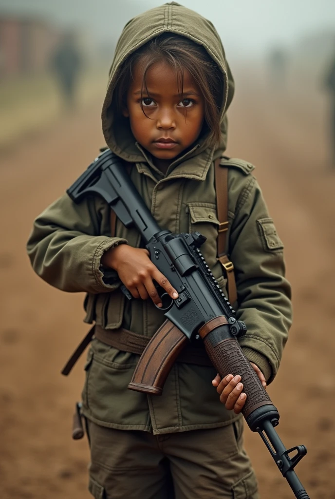 Emaciated soldier with a gun