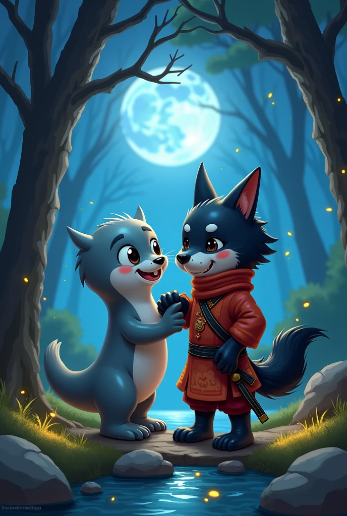 A seal and a wolf ninja friends