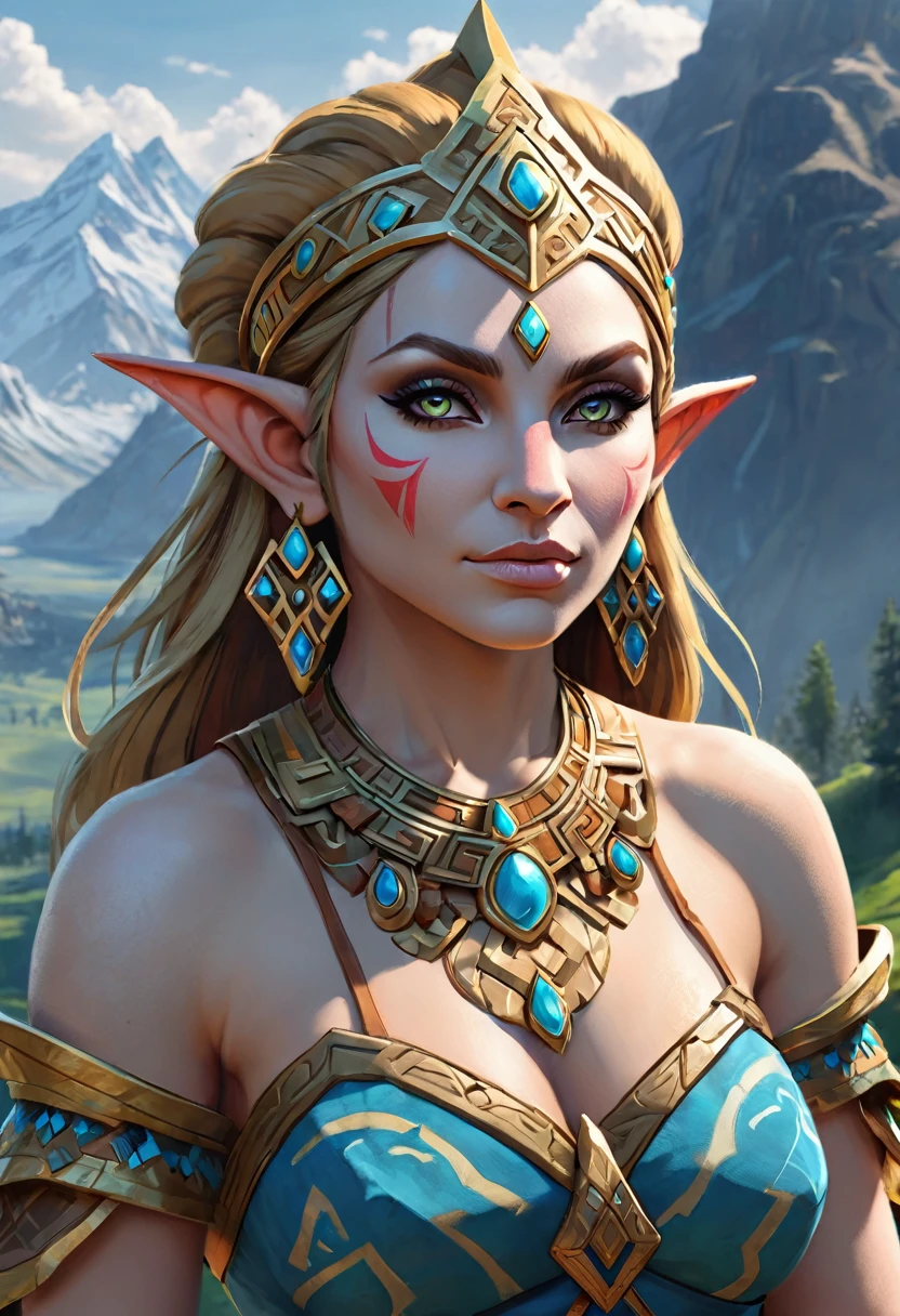 Anthropomorphic feminine troll enchantress. Official Art – An Award-Winning Digital Masterpiece In 4K Ultra HD, Extreme Detail And Intricate Realism. Symmetrical Face. This Concept Art Brought To Life By The Hands Of Artists Like Wlop & Artgerm In A Stunning 2D Vector Illustration. Breath of the wild. Background Is A Panoramic Vista.