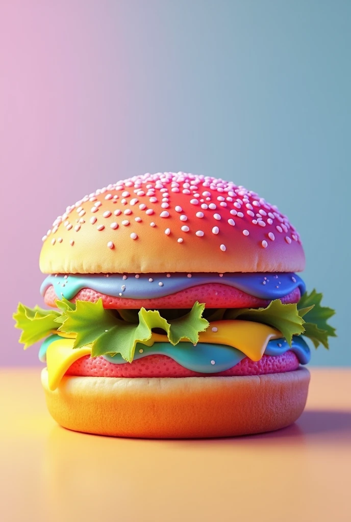 Colorful realistic hamburger bun rainbow color