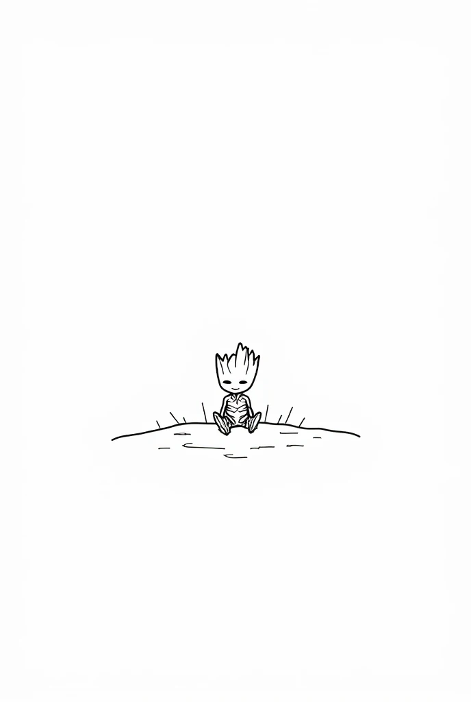 Baby groot on the beach line art