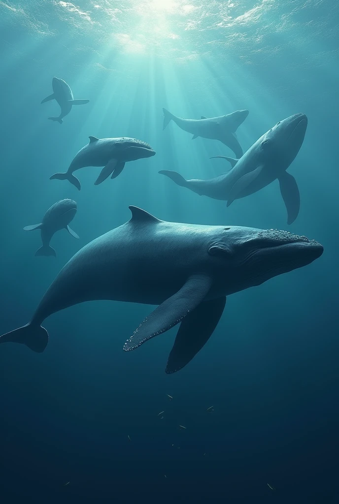 Generate me a series of 50 chronological images from the birth of a whale to its adulthood with different color tones.