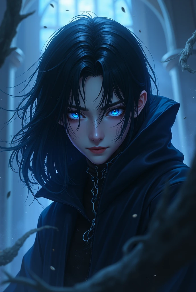 Create an image for my Guild, se chama Spectrus. Create dark blue eyes, to see the abyss like Sung Jin Woo's.