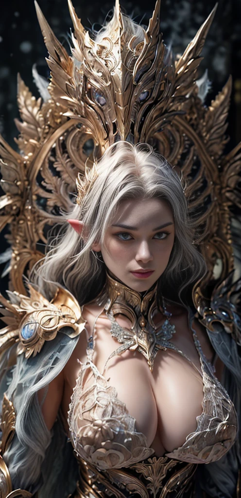 (One Knight Girl)、top-quality、masterpiece、超A high resolution、(Photorealsitic:1.4)、Raw photo、1人、(Wear detailed Dark Knight armor),glowy skin、(Random hair),(((Detailed Micro Bikini Armor with beautiful swords and shieldystical expression))),(((Have a gorgeous and long magic wand))),(Gorgeous gold metal body)、(Fight goblins、ogre、Fierce battle with orcighting strong enemieight fiercely、(Background of decaying dungeon ruins)、(Ultimate Beauty)、(Detailed knight's helmet)、(Fighting Demonic Beasts)、()、((super realistic details))、portlarong giant demon beast background),global illumination、Shadow、octan render、8K、ultrasharp、Colossal 、Raw skin exposed in cleavage、metals、Details of complex ornaments、Japan details、highly intricate detail、Realistic light、(Mystical expression),CGSoation Trends、Red Eyes、radiant eyeacing the camera)、Small LED、Toostock、(Background of the mutation)、(Attack of the Monster Beasts)、Ultimate Beauty、beautiful female knight、Wear gold silver armor、Detailed sword、(Wearing legendary armor)、look at view, deep looking, (((((gigantic breast))))), hyper breast:1.5, (((((hands on back head))))), hands down, hands raise a sword, whole body :1.5