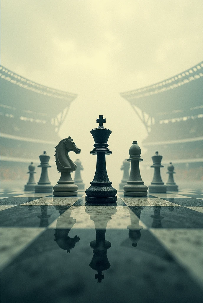 Create a didactic image related to the football pitch and chess
