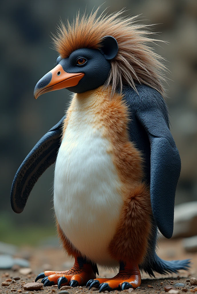 create a fusion of a penguin and a lion, beautifully