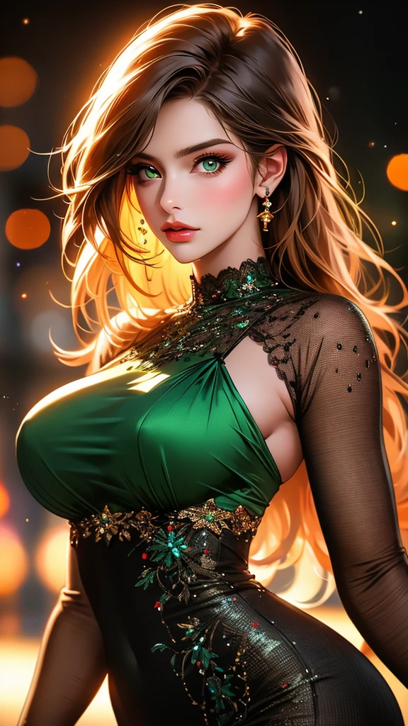 a beautiful woman with detailed green eyes, large breasts, sensual expressions, realistic, photorealistic, photo-realistic:1.37, (best quality,4k,8k,highres,masterpiece:1.2),ultra-detailed, HDR,UHD,studio lighting,ultra-fine painting,sharp focus,physically-based rendering,extreme detail description,professional,vivid colors,bokeh,warm colors,soft lighting