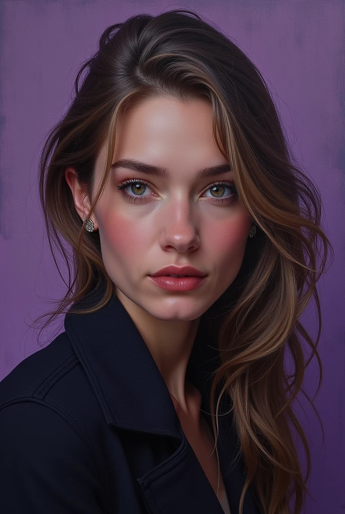 Portrait d'une fille, Jeune femme de 38 ans, Généreuse, Autodidacte, Chaleureuse, une Fabuleuse personne Hypersensible, Métropolitaine. (Noir violine). Une fille portant les traits de sa mère, une remarquable valkyrie dotée d'une immense sagesse ( Sigrún ). Une fille portant les traits de son père, un brun autoritaire et flegmatique.