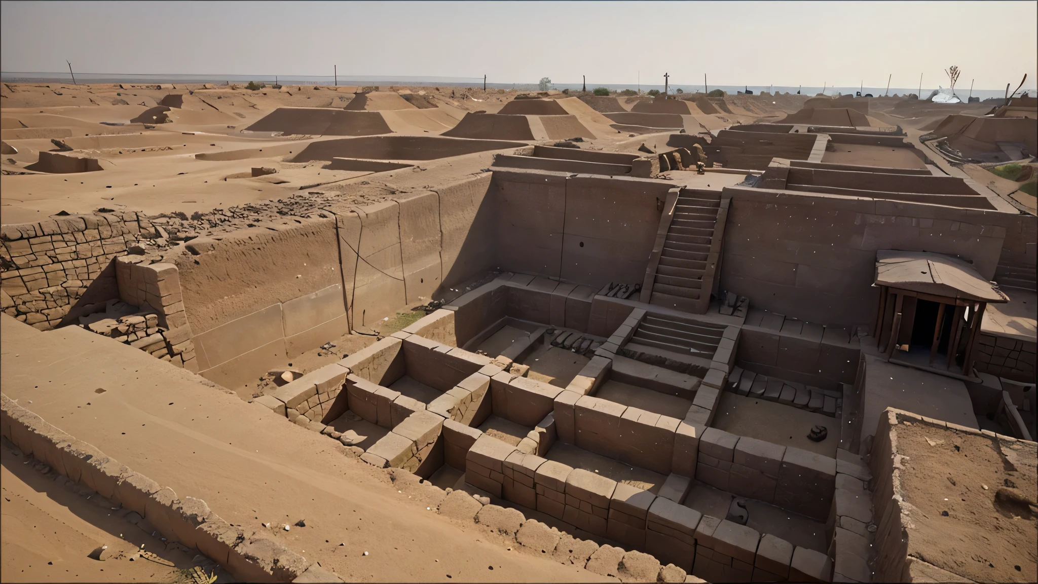 Show the archaeological excavation of Mohenjo-daro in the 1920s, revealing a lost civilization's advanced urban planning.