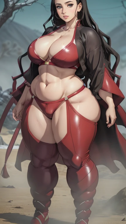  gorgeous  woman, nezuko kamado, very big chest, (((very wide hips))), toned body, detailedeyes, dynamic pose, all-body, naked