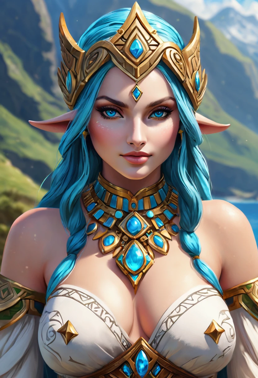 Anthropomorphic feminine dolphin enchantress. Official Art – An Award-Winning Digital Masterpiece In 4K Ultra HD, Extreme Detail And Intricate Realism. Symmetrical Face. This Concept Art Brought To Life By The Hands Of Artists Like Wlop & Artgerm In A Stunning 2D Vector Illustration. Breath of the wild. Background Is A Panoramic Vista.
