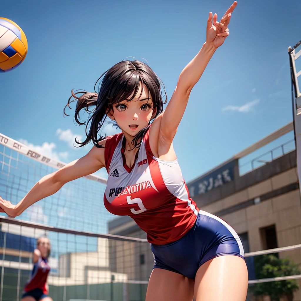 Attractive woman playing volleyball