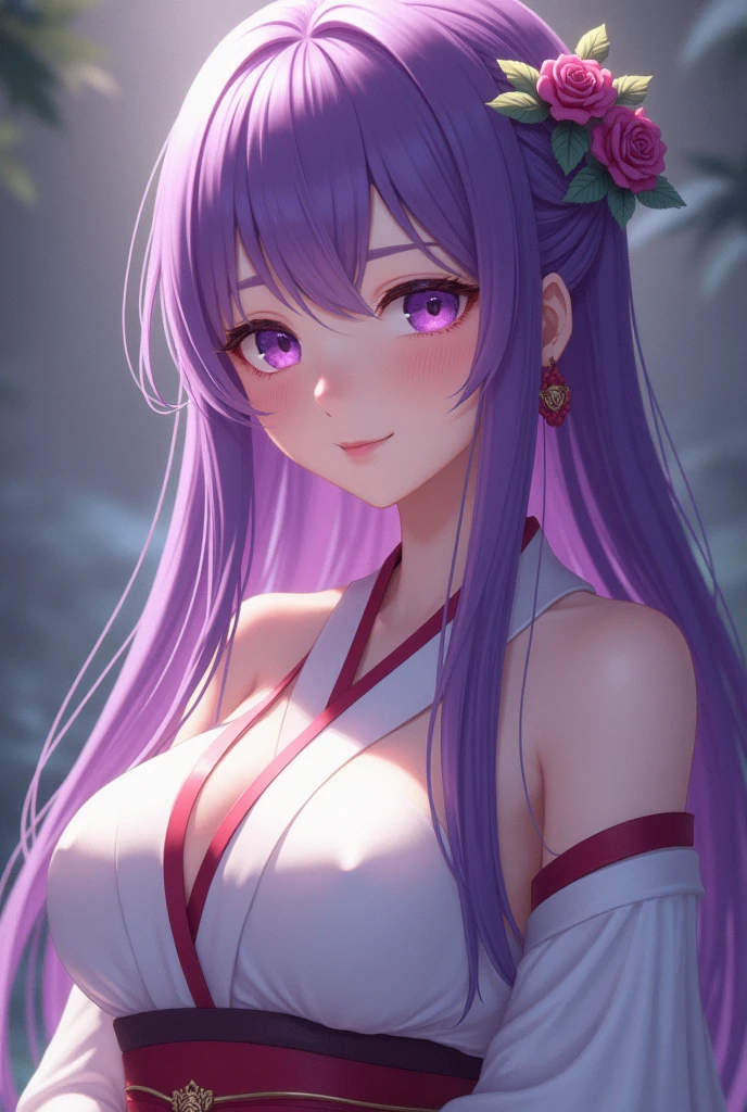 best quality, tmasterpiece, Ultra-high resolution, Clear face, (Reality: 1.4), perfect lighting,(photorealistic: 1.50), anime wallpaper, Guviz style artwork , fantasy cover up to magic , by Yang J, Guviz, beautiful artwork illustration, beautiful digital artwork, beautiful digital illustration, Li Song, beautiful anime portrait, art style at Beauvot,illustration, ethereal and beautiful, highly detailed, CG, unity, 8k wallpaper, Amazing, fine detail, masterpiece, best quality, official art, highly detailed CG unity 8k wallpaper,absurd, extremely absurd, large file size, highly detailed , high resolution, very detailed,beautiful girl with details, very detailed eyes and face, beautiful detailed eyes,light on the face,cinematic lighting, 1girl, (purple hair:1.3),Raiden General Nice clothes White clothes Blunt bangs Braided (mid chest: 1.4) cleavage Wide sleeves kimono Hair accessories Daily wear (Red belt: 1.4) (light purple hair: 1.4) Very long hair, straight hair, delicate face, cold face, (fine chin: 0.85), the audience stares, beautiful eyes, purple eyes, eye details, (super giant breasts: 1.7), (Sagging breasts: 1.3) Cleavage, exposed chest, Bare chest, Deep background room, (standing), (full body:1.5),