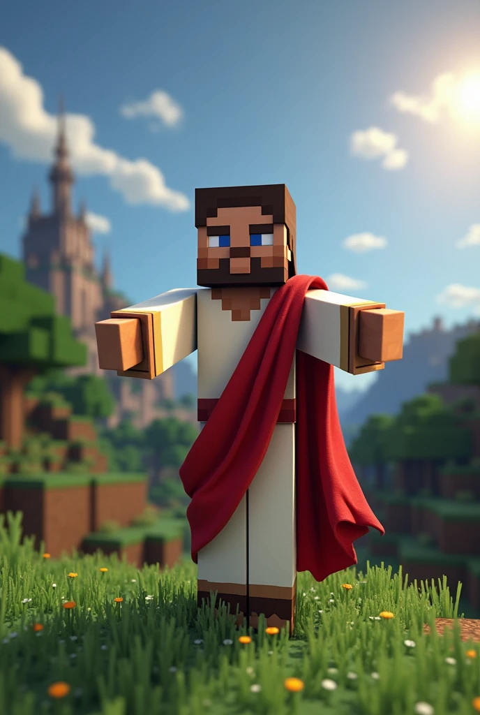 Faça uma thumbnail de video com jesus na capa do minecraft com as palavras MSMP Atras