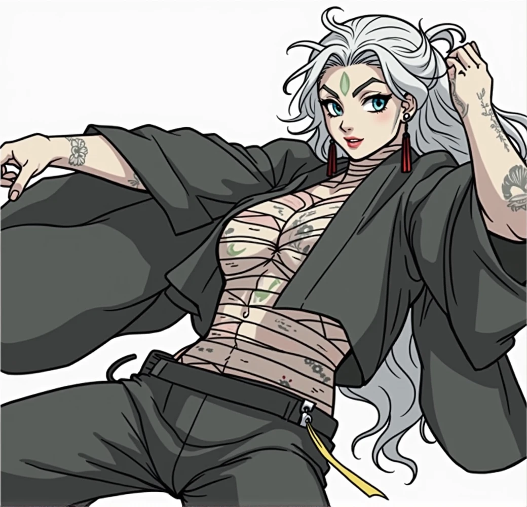 ghislaine dedoldia, animal ears, choker, fur trim, large breasts, abs, muscular woman, white hair, standing, saber holding, fulll body, boots smily , pants