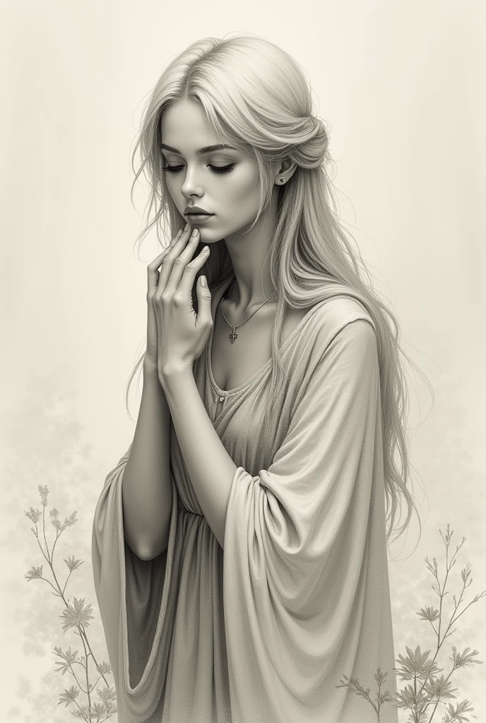 (high resolution, best qualityer:1.2),
Facial Focus, monocromatic, Manual art, arte linear, pencil lines, with smudges that denote hand drawing, with much emphasis on the light and shadow of 1 woman. Her skin is made of flowers all over her body. She is sitting on a log covered in heavy slime.. The scene is a forest with spaced trees, that shines beams of sunlight on her skin and the grass on the ground. She looks up at the sky with half-closed eyes., as if you were feeling the sun's rays touching your skin. your hair is the color of your skin. floral frame, decorative panels, artistic by Vincent Van Gogh, Van Gogh