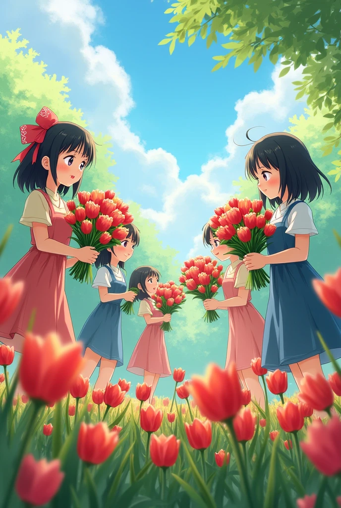 Anime characters gifted tulips 