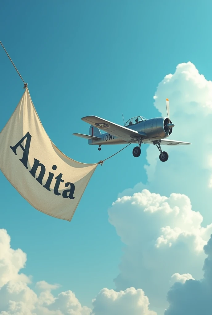 A plane in the sky carrying a banner that says "anita"