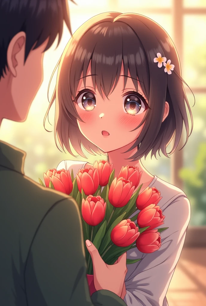 Anime character gifted tulips for the one I like a man gifting