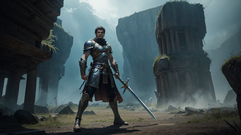 "In a land of ancient magic and forgotten lore, a lone warrior stands tall, sword in hand, ready toface the darkness that threatens to consume the realm. The camera pans over the battle-scarred armor, the worn leather boots, and the determined gaze of the warrior as they prepare for the fight of their life. The sound of clashing steel echoes through the air as the warrior charges forward, their sword flashing in the fading light of day. The fate of the kingdom hangs in the balance, and only the bravest of heroes will emerge victorious."