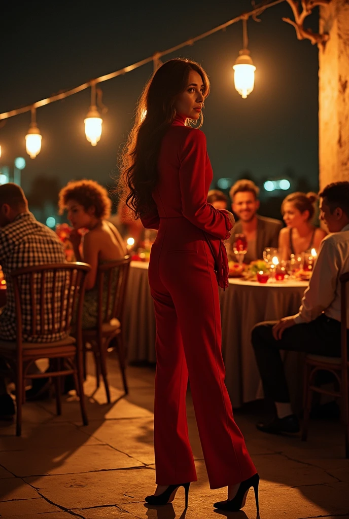 80s style,A group of fashionable people,Chinese,Parties,In the villa garden,On the rooftop,Night,evening,reunion,Reception,wine,Wine Tasting,Suit,High heel(Rich details),(Best quality),Film Style