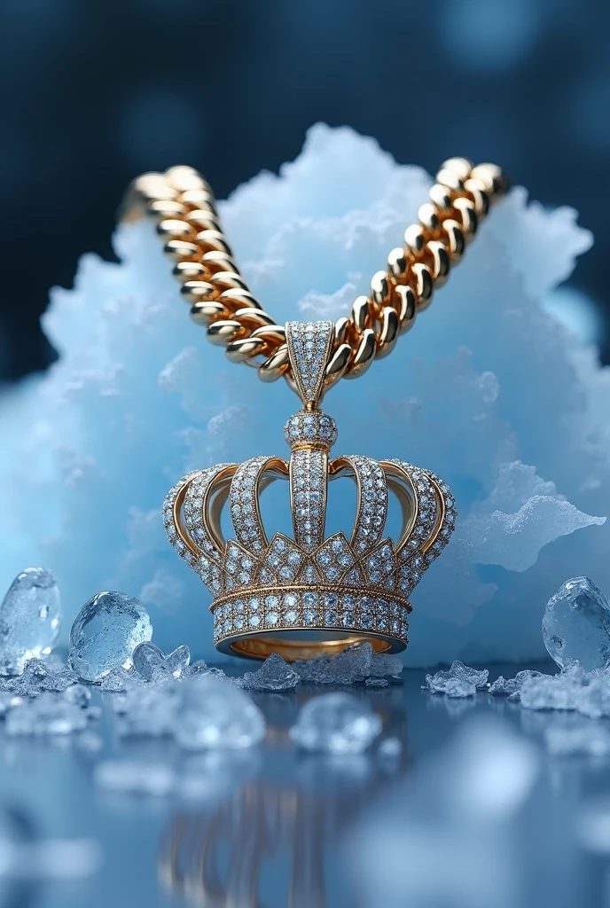 I want a Cuban chain with diamonds that has gvbo77 and a pendant crown with an ice background