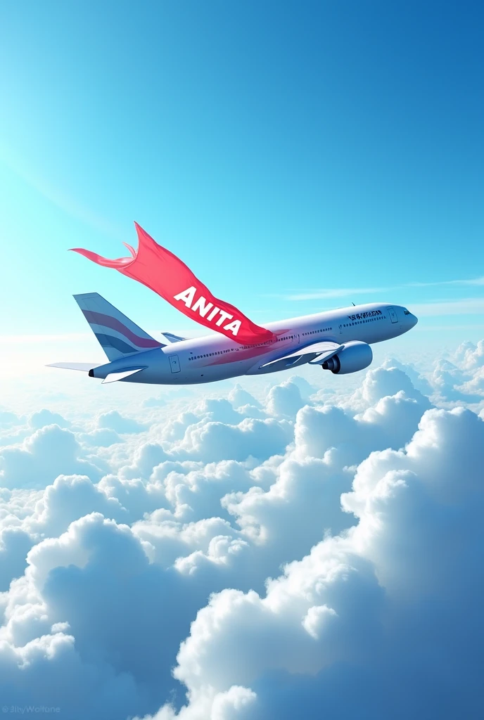 A plane in the sky carrying a banner that says "anita"