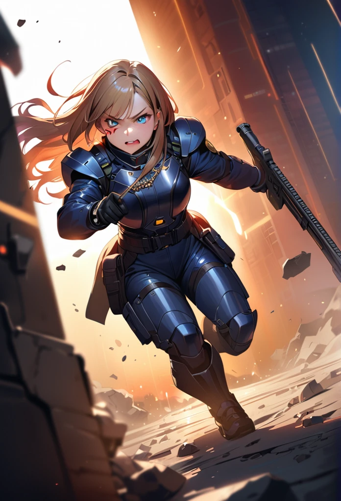 masterpiece, Highest quality, (((Ruined battlefield)))、(((Angry Face)))、Raising awareness, Large firearms, プラチナEarrings, Platinum Necklace, Black combat suit,Carrying a weapon, One Girl, cute, (Dynamic Lighting:1.2), Cinema Lighting, Delicate facial features, Detailed eyes, Sharp pupils, Realistic student, Written boundary depth, ボケ Written boundary depth, Sharp focus, (Very detailed, bloom, Shine:1.4), Lots of little gems, (((long_hair))), Twin tails、Earrings、分けた前hair、銀hair、whole body、Ultra close-up footage、The top is transparent up to the chest.、See-through design。The bottoms are a very short navy blue pleated skirt.、Fits snugly around the waist。The background is simple white.、this、The text is easier to see.。The light source is a soft light from the front....、The overall atmosphere is bright and clean....。